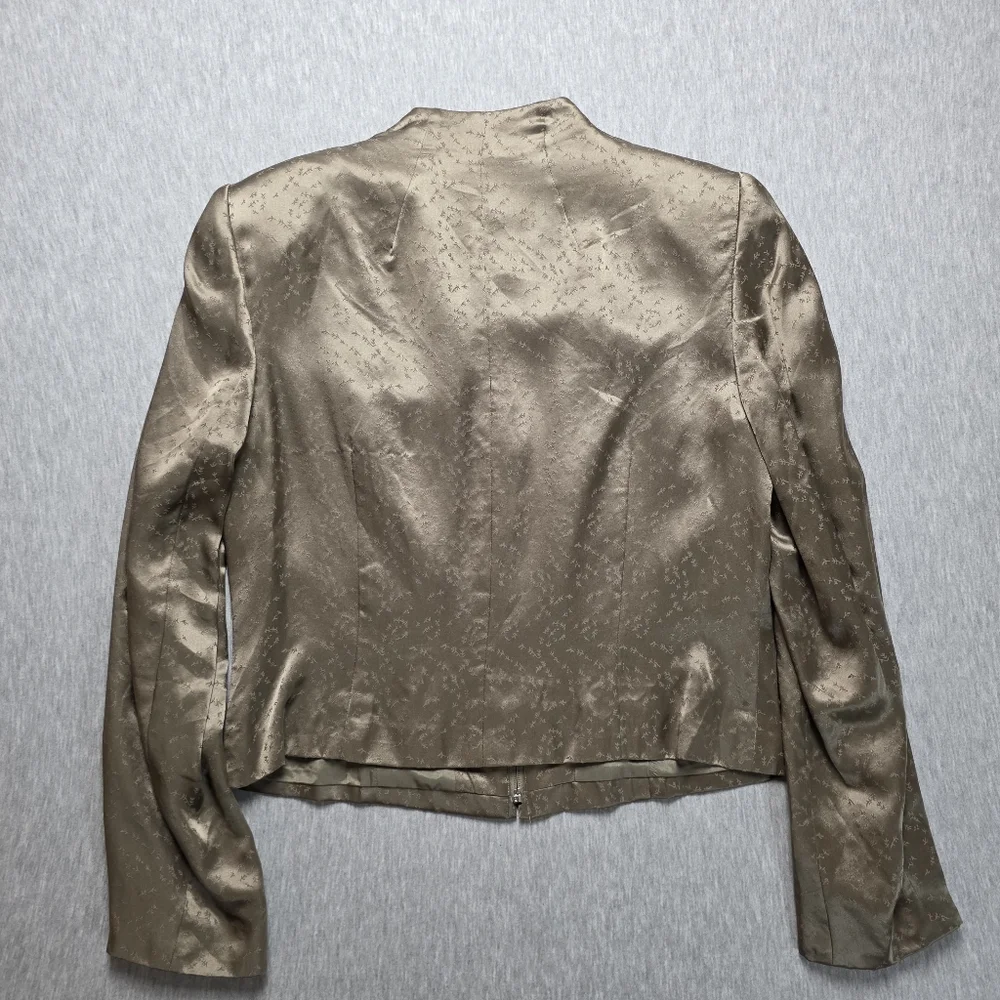 Emanuel Ungaro Bronze Satin Top Zipper Blazer Size 12 100% Silk - Picture 5 of 5